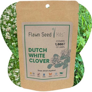 Non-GMO Dutch White Clover Seed, organic coated in compostable pouch covers 250-2,000 SqFt