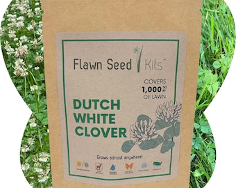 Non-GMO Dutch White Clover Seed, organic coated in compostable pouch covers 250-2,000 SqFt