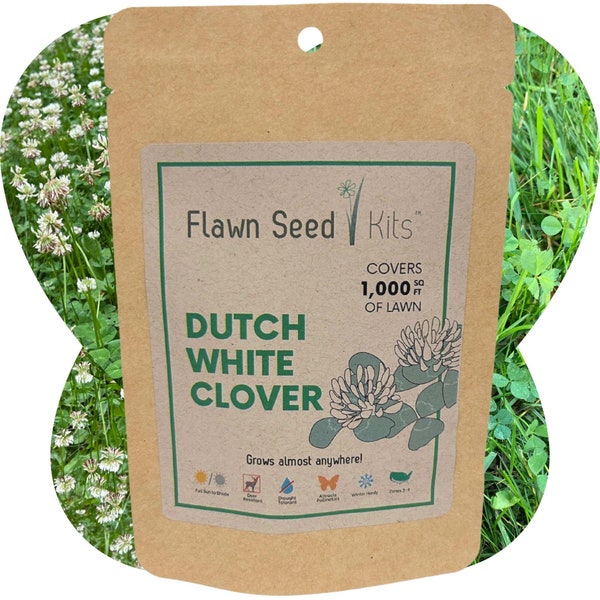 Flawn Seed Dutch White Clover Flowering Lawn Seed - Easy to Use, Kid, Pet, Pollinator & Eco-Friendly Grass Alternative