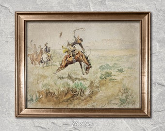 Antique Rodeo Printable | Western Painting | Rustic Wall Decor | Cowboy Print | Digital Download | 298