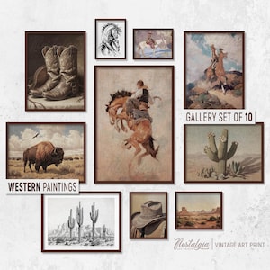 Vintage Western Gallery Wall Art Set of 10: Rustic Cowboy Prints (Digital Download), GS-0020