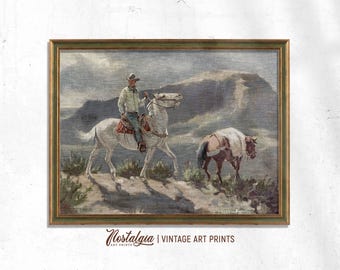 Impresión de arte occidental: pintura al óleo vintage, arte mural vaquero (descarga digital), 859