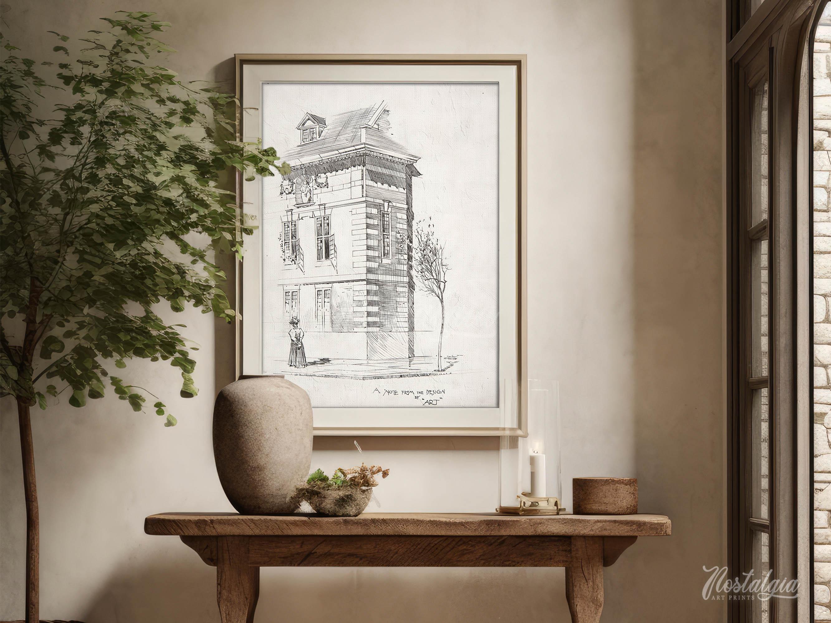 Rustic Architectural Sketch, Minimalist Wall Art, Cityscape Printable ...