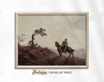 Arte de pared de vaquero, pintura vintage del oeste, impresión de jinete, descarga instantánea imprimible, 800