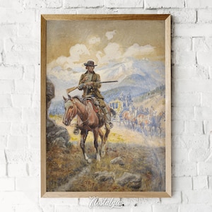 Cowboy Art Print | Western Painting | Southwestern Art | Vintage Wall Decor | Printable Digital Download | 314