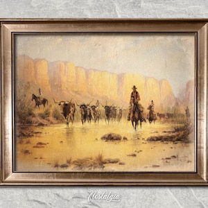 Vintage Cowboy Oil Painting Print: Rustic Western Wall Art (Digital Download) 320