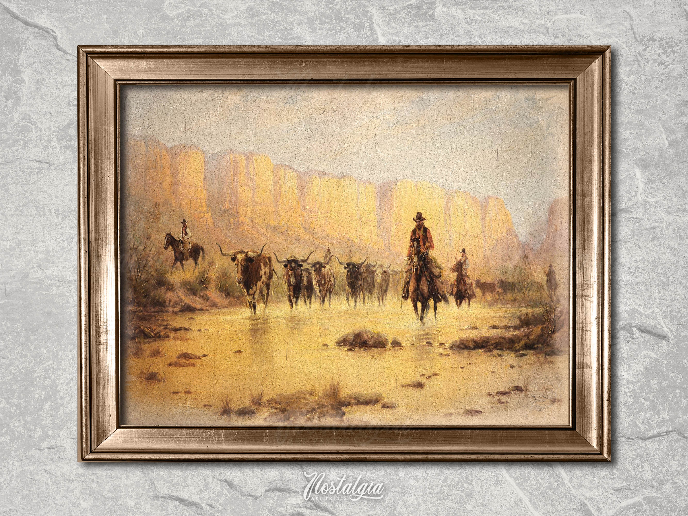 Vintage Cowboy Oil Painting Print: Rustic Western Wall Art (digital ...