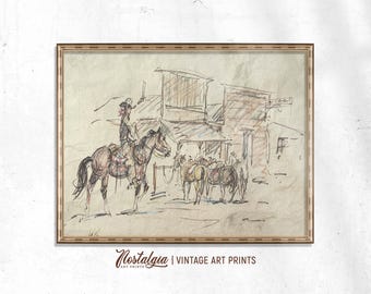 Cowboy Sketch Western Wall Art Southwest Farmhouse Decor Western Print, Digital Download PRINTABLE, 743