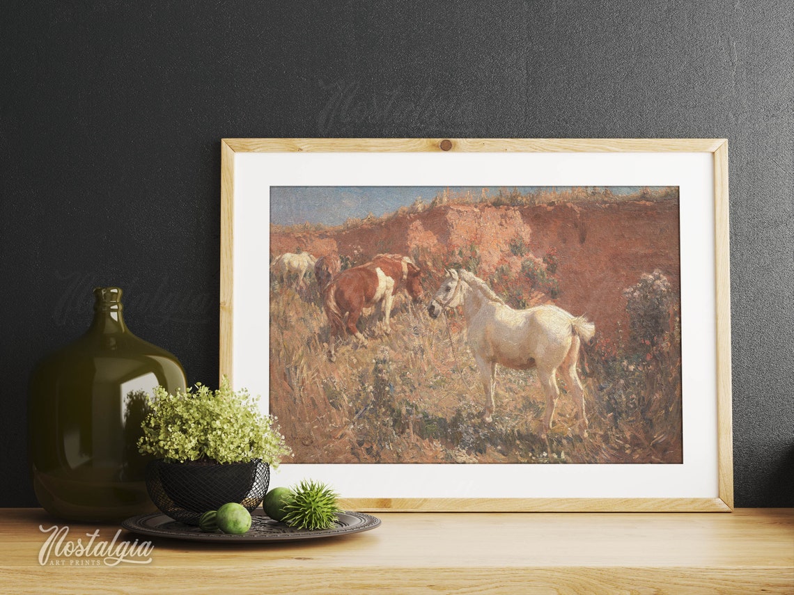 Vintage Horse Wall Art Farmhouse Decor Horse Oil Painting Etsy