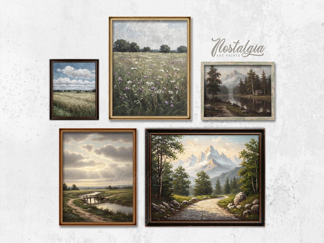 Vintage Landscape Art Print Set of 5: Rustic Farmhouse Wall Decor ...