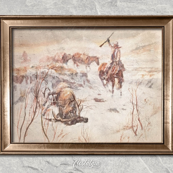 Peinture à l’huile de cowboy | peinture occidentale vintage | Art du Sud-Ouest | Impression de campagne | Téléchargement numérique IMPRIMABLE | 340