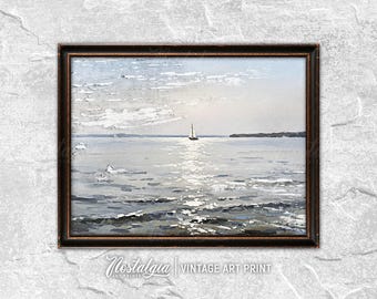 Vintage Seascape Art Print Weathered Coastal Painting PRINTABLE Wall Art Digital Download, 686