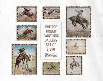 Vintage Rodeo Prints: Western Cowboy Paintings Gallery Set of 8 (Digital Download), GS-0034