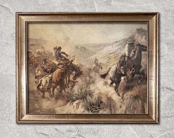 Impresión de pintura al óleo de vaquero antiguo: Arte mural occidental vintage (descarga digital), 265