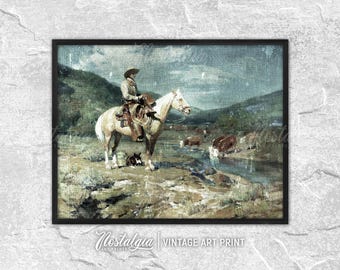 Decoración de pared antigua de las Lamentaciones, pintura de vaquero, impresión de jinete, descarga digital imprimible, 719
