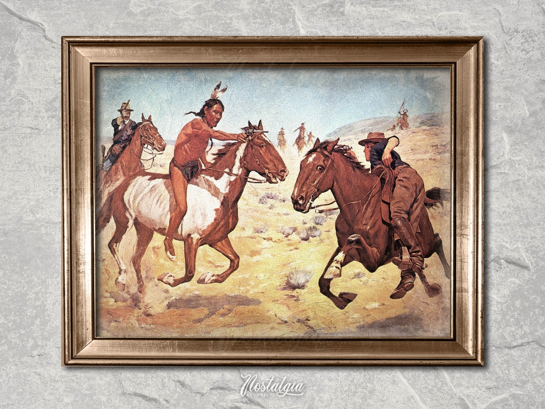 Native American Rodeo Racing Vintage Native American Horse Race Print: Western Cowboy Art (digital ...
