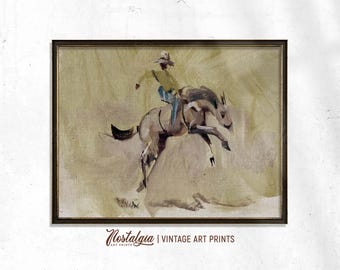 Lámina artística vintage de vaquero de rodeo: decoración de jinete del oeste (descarga digital), 749