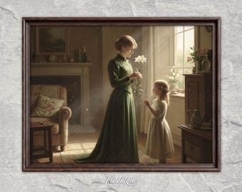 Mother and Girl Oil Painting: Vintage Family Portrait (Digital Download), 622