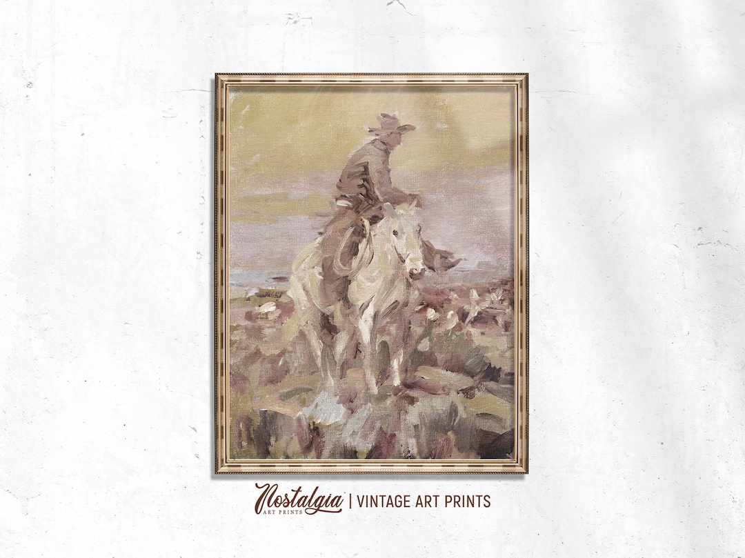 Vintage Cowboy Horse Rider Print: Rustic Western Wall Art (digital ...