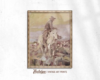 Lámina vintage de vaquero y jinete: Arte rústico de pared occidental (descarga digital), 757