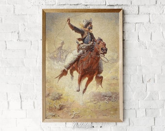 Impresión artística de vaquero antiguo / Pintura al óleo vintage del Oeste (descarga digital), 345