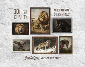 Vintage Wild Animal Oil Painting Prints: Gallery Set of 6 (Digital Download), GS-0012