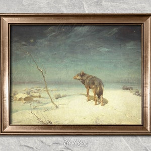 Wolf Oil Painting | Vintage Animal Print | Winter Painting | Rustic Wall Art | Printable Digital Download | 306