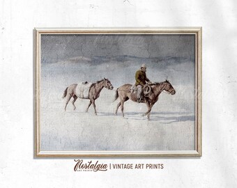 Vintage Cowboy Art Print: Western Horse Rider Painting (Digital Download, 5 JPG Files), 801