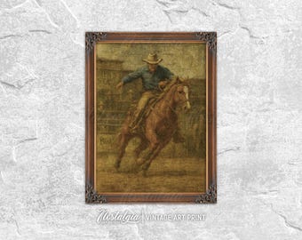 Stampa vintage da cowboy, rodeo, stampabile, arte murale rustica, dipinto a olio western, download digitale, 672