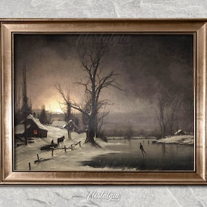 Vintage Winter Landscape Oil Painting: Moody Gothic Art (Digital Download), 331