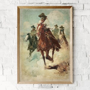 Vintage Cowboy Print | Western Oil Painting | Rustic Wall Decor | Horse Rider Gift | Printable Art | Digital Download | 315