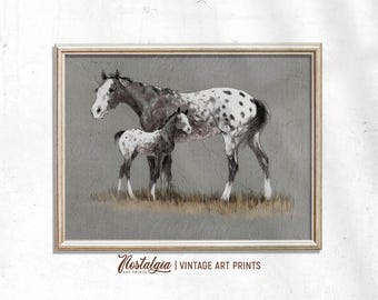 Vintage Horse Print Rustic Nursery Decor Animal Painting, Printable Digital Download, 802
