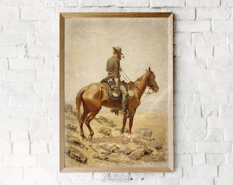 Vintage Cowboy Print | Rustic Wall Art | Western Painting | Printable Digital Download | 318