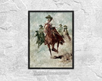 Vintage Western Painting Horse Rider Art Print Cowboy Wall Decor, PRINTABLE Digital Download, 712