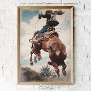 Vintage Rodeo Print: Cowboy Oil Painting, Western Decor (Digital Download), 283