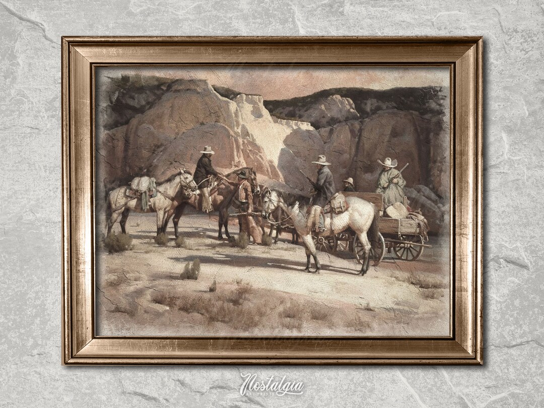Cowboy Wall Decor Vintage Oil Painting Western Print Antique Wall Art