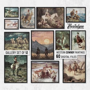 Vintage Cowboy Painting Gallery Set of 12: Rustic Western Wall Art (Digital Download), GS-0019