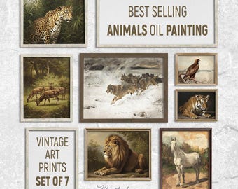 Vintage Animals Oil Painting Prints: Gallery Wall Art Set of 7 (Digital Download), GS-0006