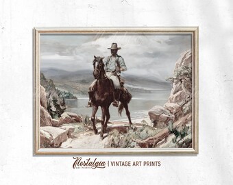 Vintage Cowboy Painting: Western Horse Rider Art Print (Digital Download), 816