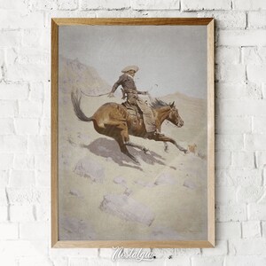 Western Painting | Cowboy Print | Antique Oil Painting | Vintage Wall Art | Rustic Decor | Printable Art | Digital Download | 231