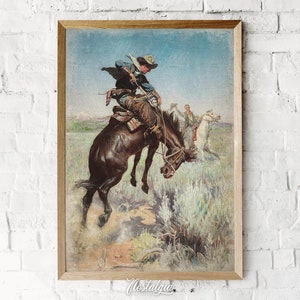Vintage Rodeo Poster | Cowboy Painting | Rustic Wall Decor | Western Print | Digital Download | Printable Art | 297