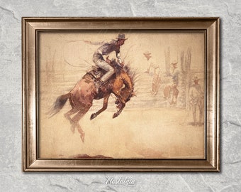 Vintage Rodeo Art Print: Cowboy Watercolor Painting (Digital Download), 566
