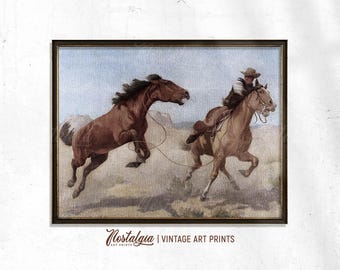 Antique Cowboy Horse Painting, Old West Southwestern Art (Digital Download), 758