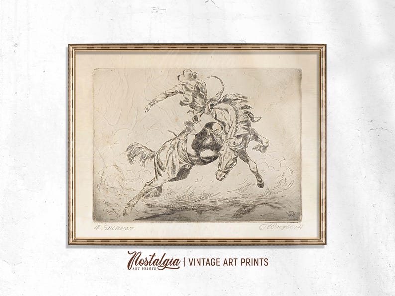Young Rodo Schech Rodeo Cowboy Sketch Print: Vintage Western Wall Art (digital Download ...
