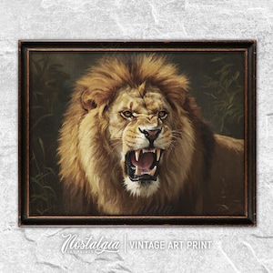Roaring Lion Print, Vintage Oil Painting, Wild Animal Wall Art, PRINTABLE Digital INSTANT Download, 655