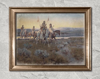 Antique Western Painting | Native Americans Print | Countryside Print | Rustic Wall Decor | PRINTABLE Art | 261