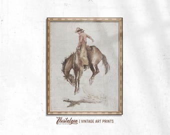Vintage Horse Rider Print Rodeo Cowboy Painting Printable Southwestern Art Digital Instant Download, 754
