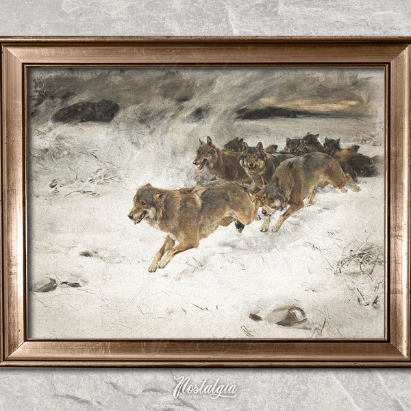 Wolves Art Print | Winter Oil Painting | Antique Wall Art | Printable Digital Download | 307