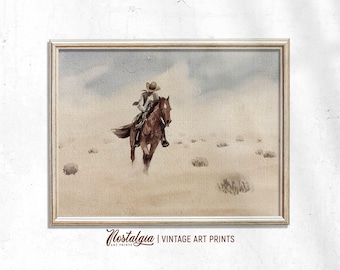 Vintage Cowboy Painting: Southwest Horse Rider Art Print (Digital Download), 829