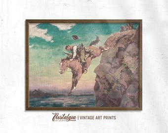 Vintage Cowboy Oil Painting Print: Western Southwestern Art (Digital Download), 756
